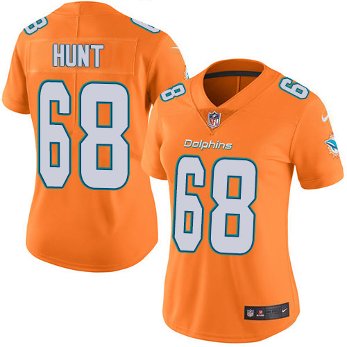 Nike Miami Dolphins 68 Robert Hunt Orange Women Stitched NFL Limited Rush Jersey
